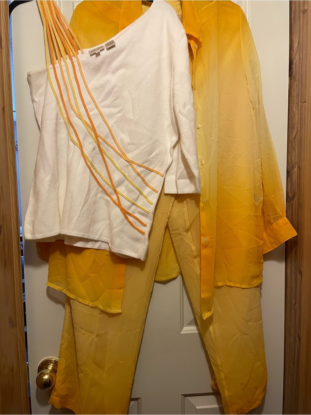 Vintage APART 3 piece set White One-Shoulder top, pants and over shirt